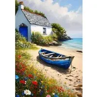 Rötting Design Malen nach Zahlen Diamond Painting Set 5D DIY Motiv Bootshaus am Strand (Komplett-Set), Diamond Painting Vollbild, Lieferung enthält alle Utensilien