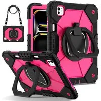 Wigento Tablet-Hülle Für Apple iPad Pro 11 2024 Robuste Hybrid 360 Grad Tasche Case Pink, Hybrid Schutzhülle Smart Case Cover mit Schultergurt
