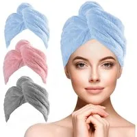 Agger Turban-Handtuch 3 Stück Mikrofaser Handtuch Haare Haarturban mit Knop, (zumTrocknen von Haaren), passend für Lange, Kurze, Locken, gerade Haare