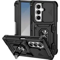 Wigento Handyhülle Für Samsung Galaxy Z Fold7 5G Sliding Kamera TPU PC Ring Hülle Schwarz, Schiebecover, stoßfest, mit Halterung