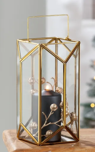GILDE Windlicht "Kerzenhalter Cozy, Laterne" 1-flammig, aus Metall und Glas, Höhe ca. 29 cm