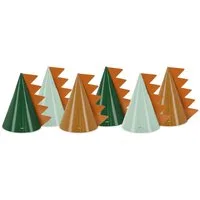 partydeco Papierdekoration, Partyhüte 16cm Geburtstagshut Dinosaurier Muster 6er Set Grün / Braun