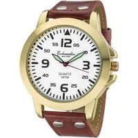 Eichmüller Quarzuhr Herrenuhr mit weißem Zifferblatt & braunem Lederarmband (45 mm) RE1015