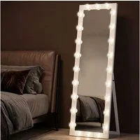 HOMCOM Standspiegel LED 3 Lichtfarbe dimmbar mit Touch-Schalter Spiegel (Stehspiegel, 1-St., Ganzkörperspiegel), für Wohnzimmer, Schlafzimmer, Weiß