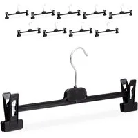 relaxdays Kleiderbügel Hosenbügel Kunststoff mit Clips 10er Set, schwarz