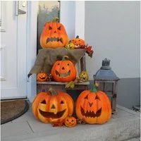 matches21 HOME & HOBBY Dekofigur Kleine LED Kürbis-Laternen als 4er Set Halloween-Deko Windlichter (4 St), Gruselige Jack-O-Lantern Deko-Kürbisse als innen außen Herbst-Deko