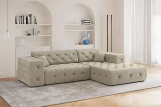 Ecksofa Designersofa CHANTAL in Stoff Moly Beige Ottomane Rechts