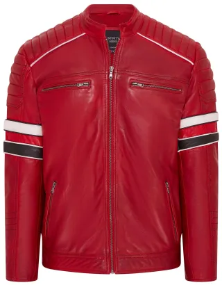 Rote gesteppte Biker-Rennjacke aus Leder für Herren – Brevik