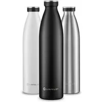 LINFELDT Trinkflasche 1L Trinkflasche Edelstahl Isoliert 24H Auslaufsicher + Sprudel, Edelstahl (Kohlensäure geeignet)