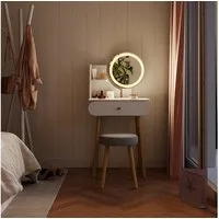 Vicco Schminktisch Edda, Weiß, 60 cm mit LED-Spiegel und Hocker (2-St)