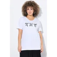 Ulla Popken T-Shirt T-Shirt Schleifen Oversized V-Ausschnitt Halbarm
