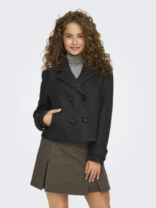 ONLY - ONLFREJA SHORT DB JACKET OTW NOOS Dark Grey Melange - Gr. - XL