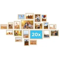 PHOTOLINI Bilderrahmen Sets in verschiedenen Formaten, MDF Holz, Acrylglas & Zubehör, für 20 Bilder (20er Set), Posterrahmen 20er Set No.1 zum Aufhängen oder Aufstellen