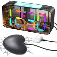 Minicloss Wecker Bettvibration, 15-buntes LED-Display,7-farbiges Nachtlicht