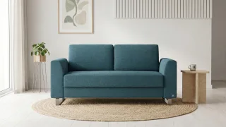 BRUNO Schlafsofa 140cm in Petrol Türkis | Klassik | stabiles Massivholz & Boxspringkomfort
