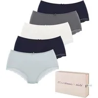 LASCANA Taillenslip (5er-Pack) aus elastischer Baumwolle mit zarter Spitze, mit Aufbewahrungsbox