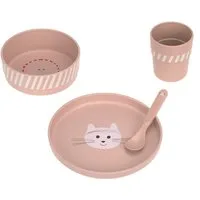 LÄSSIG Kindergeschirr-Set Tiny Team Cat, PP/Zellulose (4-tlg), Polypropylen, Zellulose