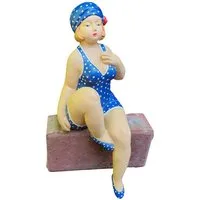 Aspinaworld Gartenfigur Badenixe Figur Kantensitzer blau 32 cm – für Beet oder Eingangsbereich
