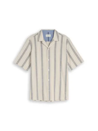 Tom Tailor - Comfort Fit Kurzarmhemd mit Streifen beige navy stripe - Gr. - XXXL