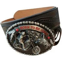 Ware aus aller Welt Ledergürtel Bikergürtel Leder schwarzer geprägter Herren Gürtel mit Biker Bukle Aus hochwertigem, geprägtem Echtleder gefertigt – robust & langlebig
