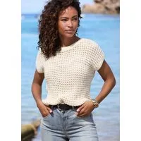 s.Oliver Kurzarmpullover mit weitem Rundhalsausschnitt und sommerlich, elegantem Strick
