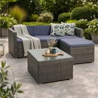 ESTEXO Sitzgruppe Rattan Lounge Gartenmöbel Set Sofa Couch 3-Sitzer Rattanmöbel Grau
