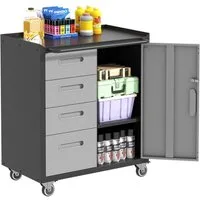bizoemade Werkzeugschrank Stabiler Metall-Werkzeugschrank mit Rollen, 4 Schubladen und 1 Tür (1-St) 88x75x42cm – für Garage/Büro/Haushalt