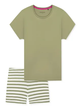 Schiesser Damen Pyjama Casual EssentialsSchlafanzug, Pyjama Set, Nachtwäsche