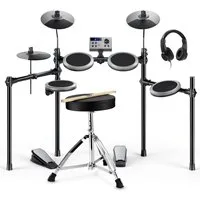 Donner E-Drum E-Schlagzeug 450 Sounds mit Thron Pedale Kopfhörer Unterricht DED-200,Set, Trommelhocker/Drumsticks/Kopfhörer/Audiokabel, 5 Trommeln und 4 Becken
