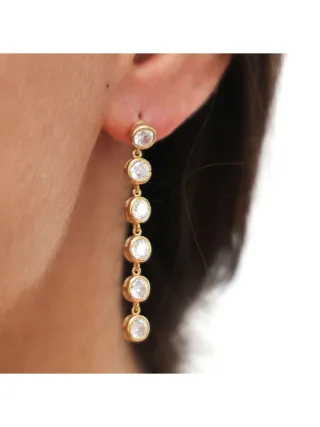 Dkeniz Ohrhänger 925/- Sterling Silber vergoldet Glänzend 5cm Zirkonia Weiß