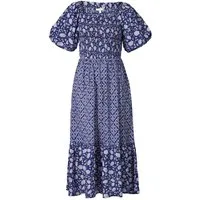 Himalaya Clothing Sommerkleid Kleid Damen mit floralem Patchwork und Pufferärmeln aus Viskose Feminines Sommerkleid - Schmeichelhaftes Midikleid