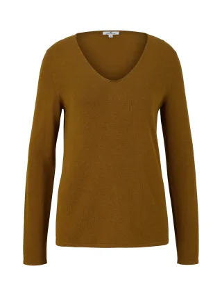 Tom Tailor - Pullover mit V-Ausschnitt khaki olive - Gr. - L