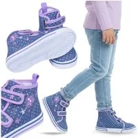Sarcia.eu Sportschuhe für Mädchen, hohe Jeans-Sneakers mit Stickerei und Klett Hallenschuh