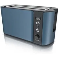 Arendo Toaster Langschlitz, Edelstahl, Display mit Restzeitanzeige, Krümelschublade, 2 lange Schlitze, für 4 Scheiben, 1500 W, Defrost Funktion, Wärmeisolierendes Gehäuse, mit Brötchenaufsatz