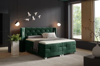 Boxspringbett Elektrisch Bett STEVE 200x200cm in Stoff Fresh Flaschengrün