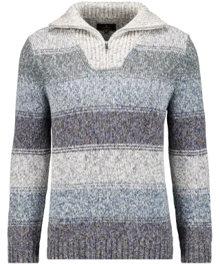 RAGMAN - Strickpullover mit Troyer-Kragen, gestreift Grau-Melange - Gr. - 3XL