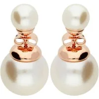 LÖB Paar Ohrstecker 18K Roségold vergoldet Ohrringe Doppel Zwei Perlen Perlenohrringe weiß (Geschenke für Frauen Beste Freundin Mutter Mama Damen zum Geburtstag Weihnachten Weihnachtsgeschenke, Inkl. Schmuckbox), Ohrstecker Front Back doppelte Perlen
