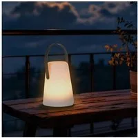 Spetebo Außen-Tischleuchte LED Tischlampe mit Lederband konisch rund, mit Timer, LED fest integriert, warm weiß, Gartenlampe