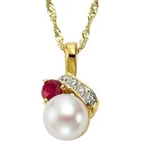 Firetti Kettenanhänger Schmuck Geschenk Gold 333 Halsschmuck Anhänger Perle Rubin, mit Rubinen - mit Süßwasserzuchtperlen - mit Diamanten
