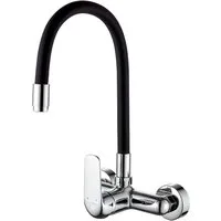 KOLMAN Küchenarmatur Wandmontage Wasserhahn ELZA Küchenmischer mit flexiblen Auslauf in Chrom-Schwarz
