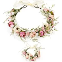 nsihing Haarband Rosen Blumenkranz Haarreif mit Armband, 1-tlg., Blumenkrone für Braut, Hochzeit, Festival, Party & Strand