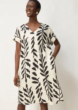 bonprix Kaftan-Kleid aus reinem Leinen, beige, Gr.48, luftiges Leinen Kaftan-Kleid aus schöner Premium Qualität, aus Leinen