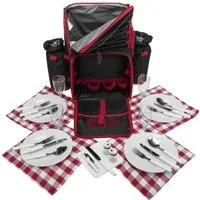 anndora Picknickrucksack Wanderrucksack Rucksack für 4 Personen, wasserfeste Schaumstoffisolation - abnehmbarer Flaschenhalter