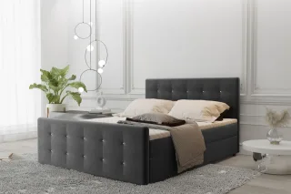 Boxspringbett Schlafzimmerbett MAURO 140x220cm Stoff Soro Dunkelbraun inkl.Be...
