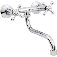Hydroland Spültischarmatur Retro Zweigriffmischer Spültisch- / Waschtischarmatur für Wandmontage Chrom