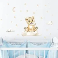 Montegoni Wandtattoo Wandsticker niedlichen Tiger Mond Stern Wandaufkleber (Wandtattoo Waldtiere,Wandtattoo für Kinderzimmer), Kindergarten Home Dekoration, wasserdichte abnehmbare