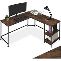 tectake Schreibtisch Gamingtisch mit höhenverstellbaren Kunststofffüßen, 138 x 138 x (L-förmiger Computertisch Hamilton, 1-St., in Industrial Holz dunkel, rustikal), Seitenregal mit 2 Ablagefächern