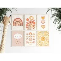 JUSTGOODMOOD Poster Kinderzimmer Sonnenstrahlen Regenbogen Herzen Blumen Kinderzimmer Bild, Blumen (1 St)