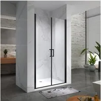 i-flair Dusch-Doppelflügeltür Duschtür Lara BLACK mit Pendeltüren aus durchsichtigem Sicherheitsglas, 68x195 cm, 6 mm Sicherheitsglas