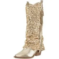 Salinyang Pailletten Stiefel Damen Cowboy Boots Kunstleder Stiefel Glitzer Look Stiefel
